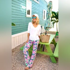 Lilly Pulitzer Georgia May Floral Bal Harbour Palazzo Pant High Tide Navy
